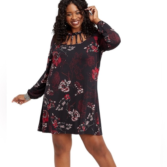 Maurices Dress SZ XL Floral Lattice Neck Shift Dress - Picture 1 of 10